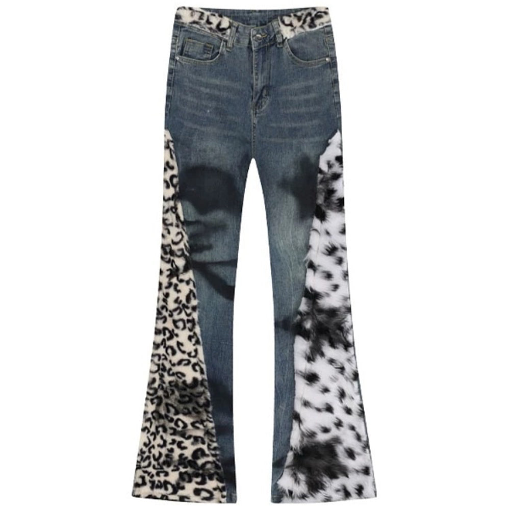 RETRO Y2K FLARED DENIM JEANS WITH PRINT ACCENTS FOR CASUAL OUTINGS