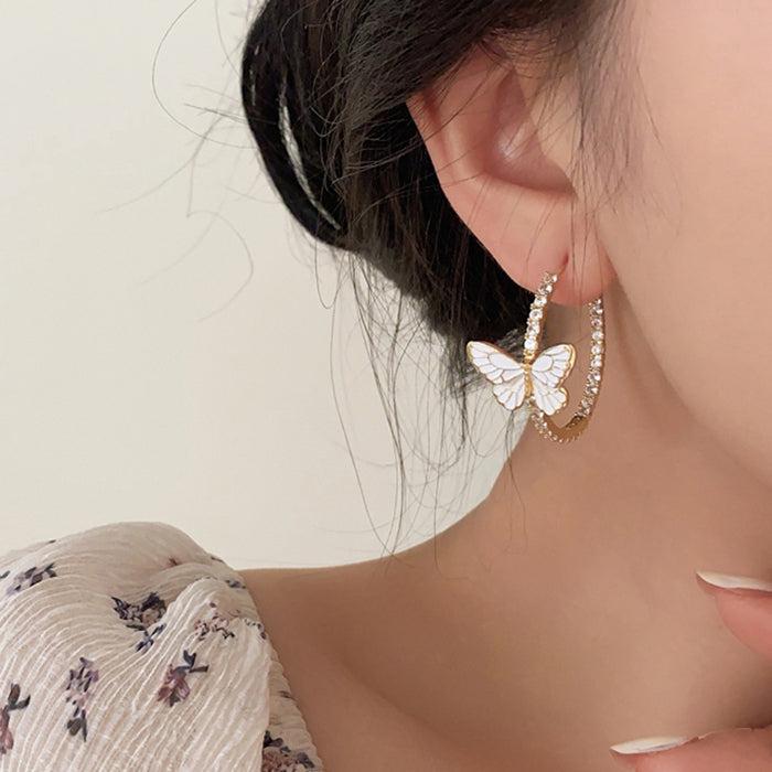RHINESTONE BUTTERFLY HOOP EARRING CRYSTAL HOOP EARRINGS