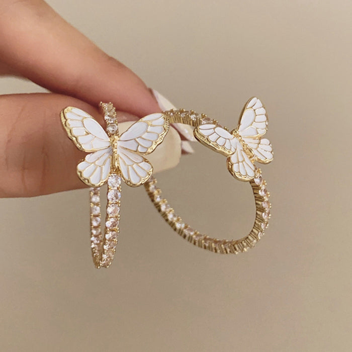 RHINESTONE BUTTERFLY HOOP EARRING CRYSTAL HOOP EARRINGS