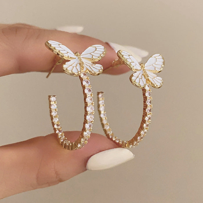 RHINESTONE BUTTERFLY HOOP EARRING CRYSTAL HOOP EARRINGS