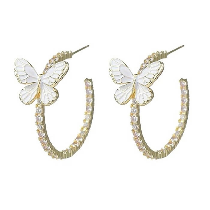 RHINESTONE BUTTERFLY HOOP EARRING CRYSTAL HOOP EARRINGS