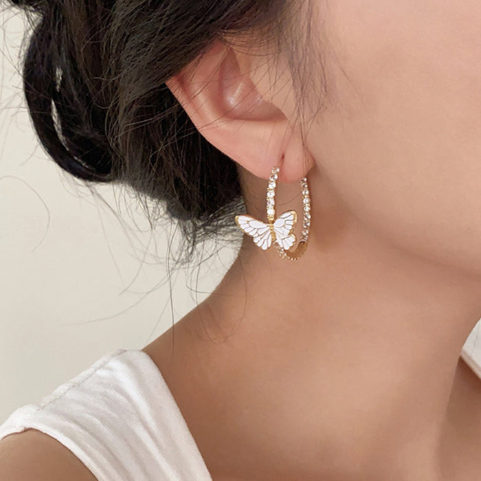 RHINESTONE BUTTERFLY HOOP EARRING CRYSTAL HOOP EARRINGS