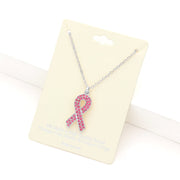 Rhinestone Embellished Pink Ribbon Pendant Necklace