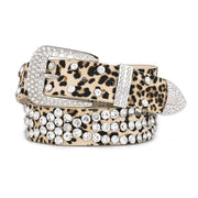 RHINESTONE LEOPARD BELT VEGAN LEATHER LEOPARD PRINT