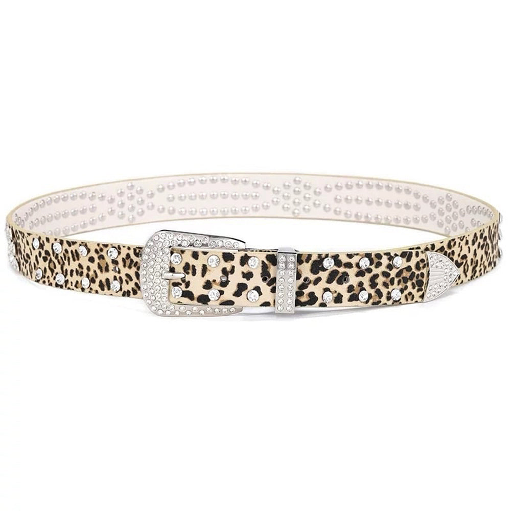 RHINESTONE LEOPARD BELT VEGAN LEATHER LEOPARD PRINT