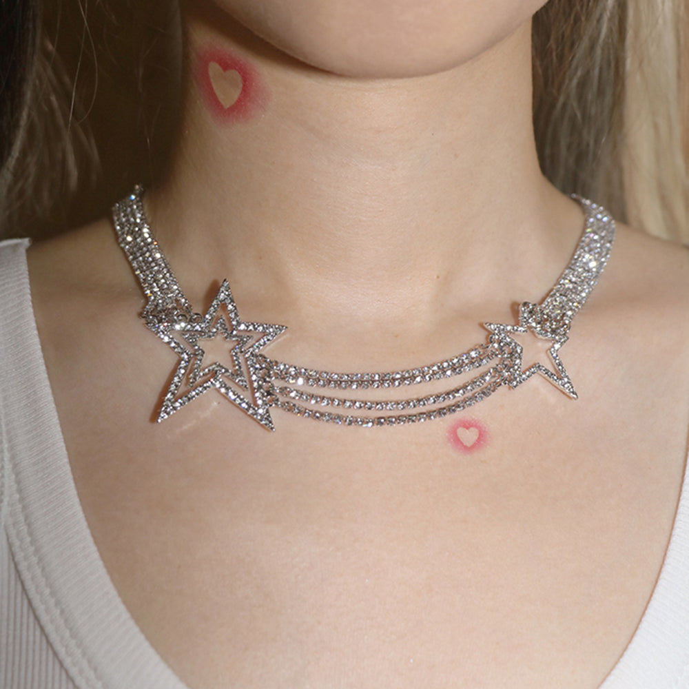 RHINESTONE STAR CHOKER Y2K STARDUST NECKLACE