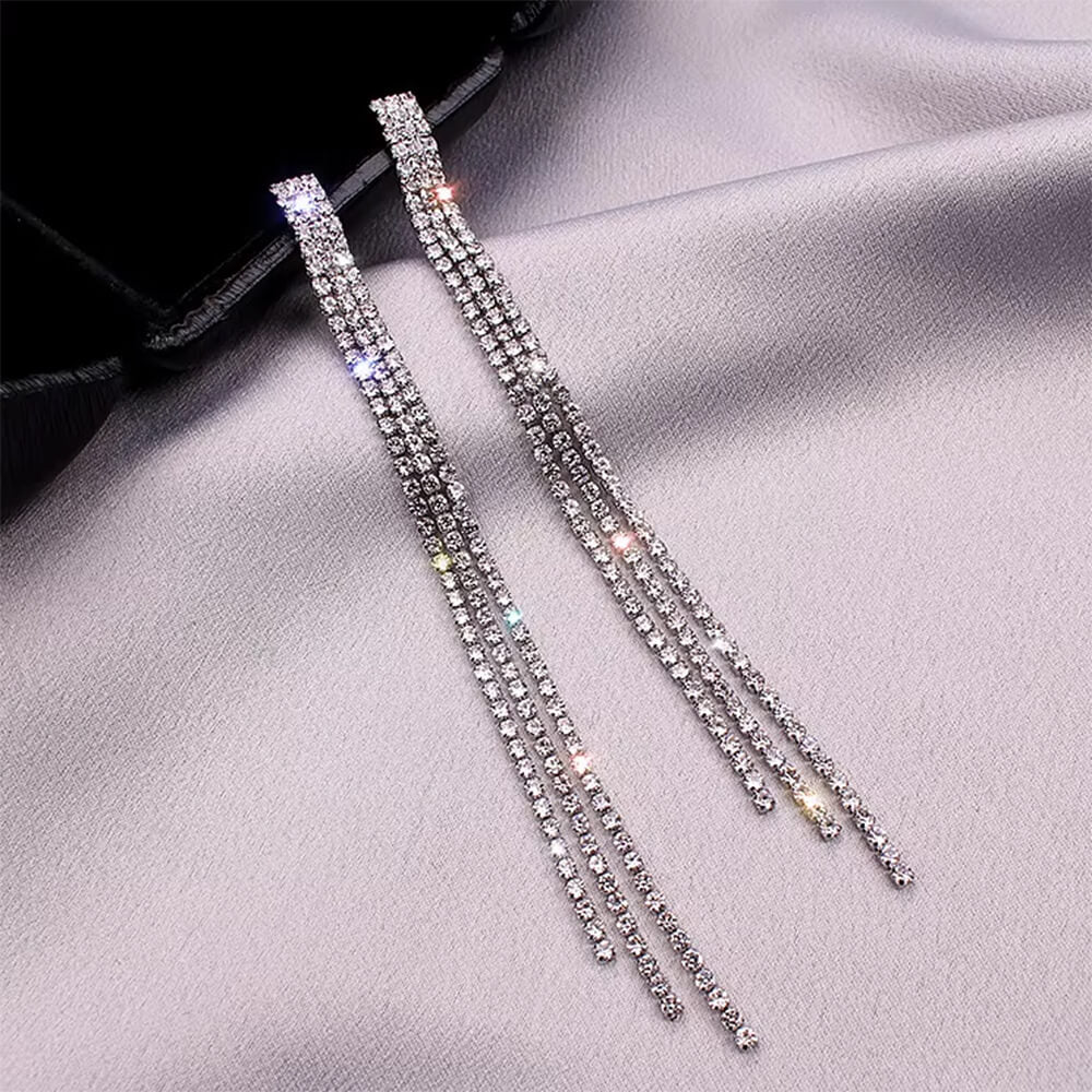 RHINESTONE TASSEL EARRINGS BILLION DOLLARS DANGLE DROP EARRINGS