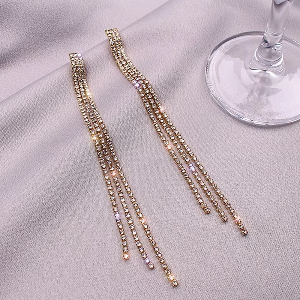 RHINESTONE TASSEL EARRINGS BILLION DOLLARS DANGLE DROP EARRINGS