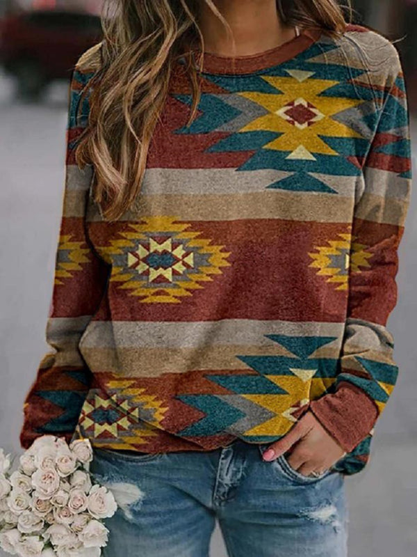 Rhombus round neck casual ladies sweater - Pattern5 / S