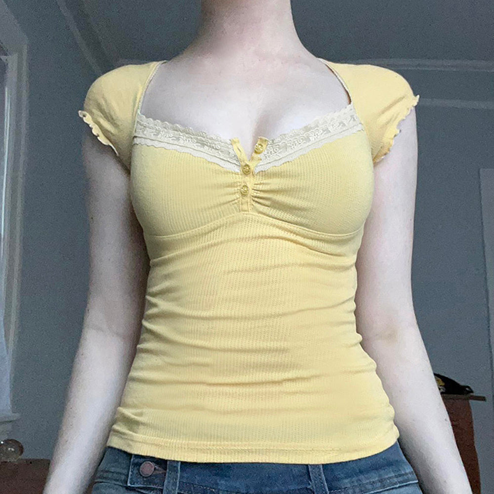 RIBBED BABY TEE: PASTEL LEMON SORBET KNIT TOP