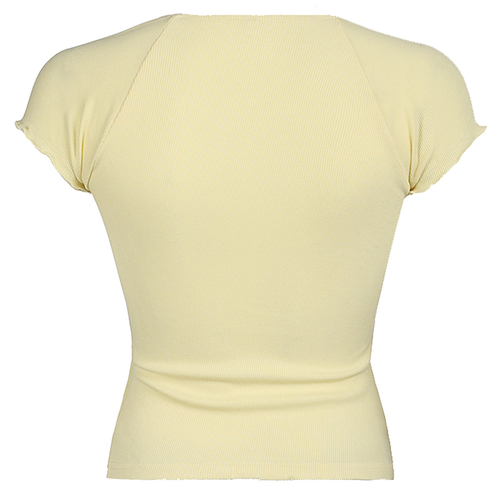 RIBBED BABY TEE: PASTEL LEMON SORBET KNIT TOP