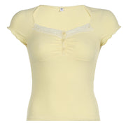 RIBBED BABY TEE: PASTEL LEMON SORBET KNIT TOP