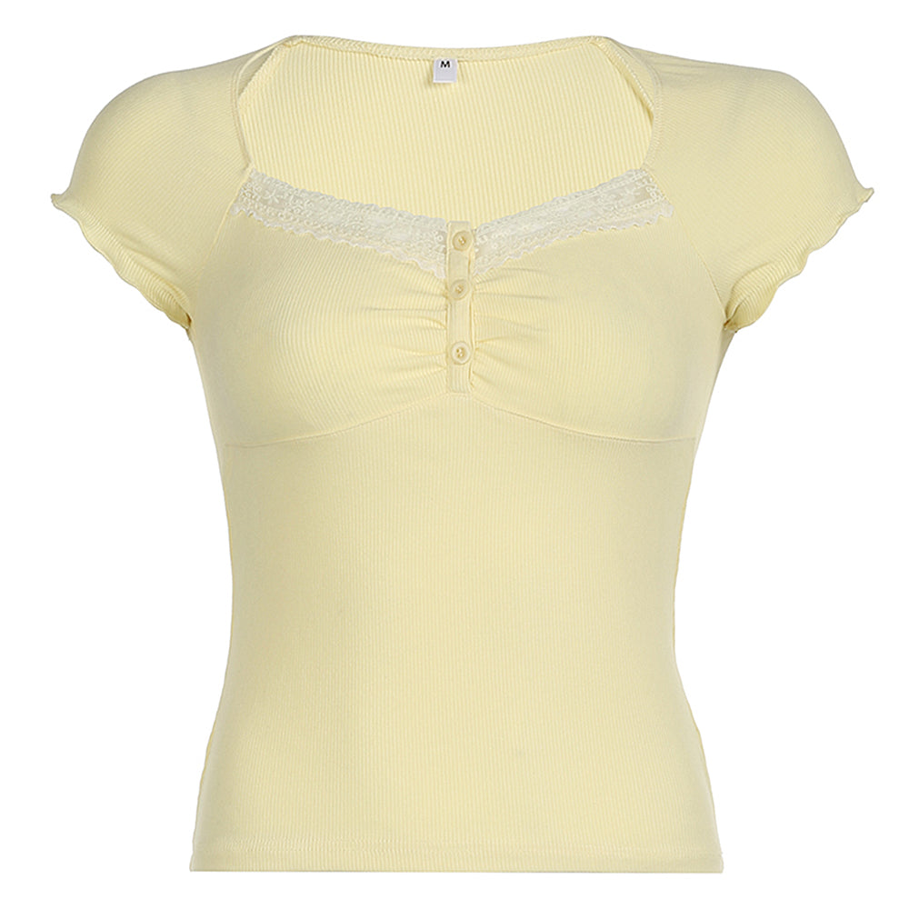 RIBBED BABY TEE: PASTEL LEMON SORBET KNIT TOP