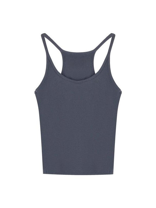 RIBBED TANK TOP SLIM FIT CAMI WITH SCOOP NECK