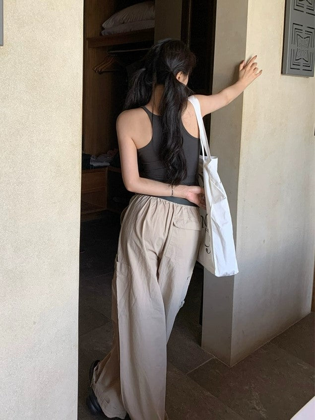 RIBBED TANK TOP SLIM FIT CAMI WITH SCOOP NECK