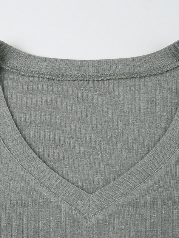 RIBBED V-NECK LONG-SLEEVE TOP SLIM FIT LONG SLEEVE