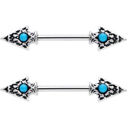 9/16 Faux Turquoise Southwestern Arrowheads Barbell Nipple Ring Set