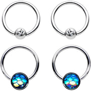 14G Clear Gem Mermaid Scale BCR Captive Nipple Ring Set of 4