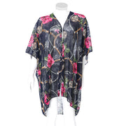 Rose Flower Chain Print Cover Up Kimono Poncho Beachwear