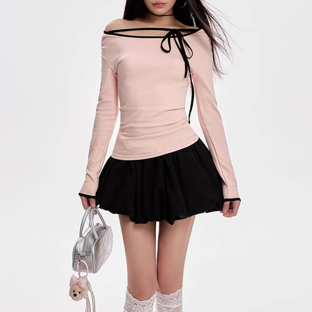 ROSÉ OFF-SHOULDER TOP CHARMING ROSÉ LONG SLEEVE