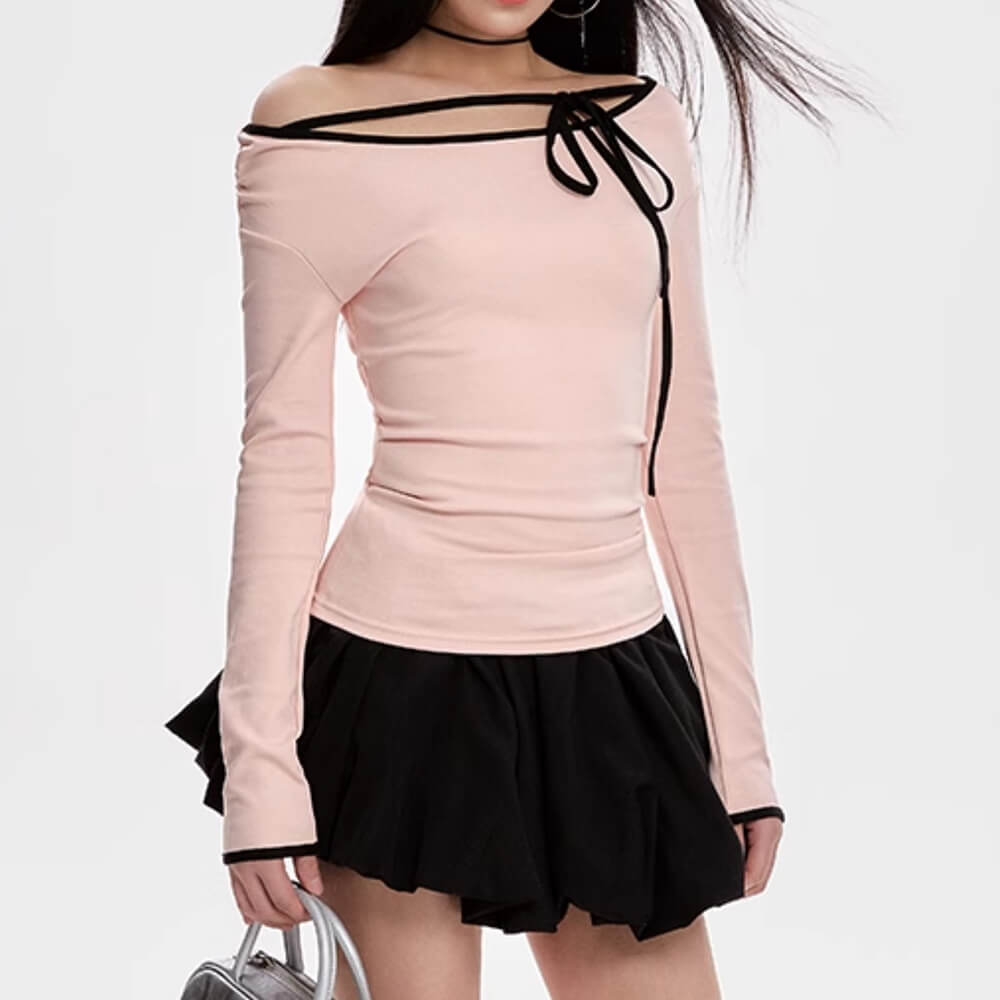 ROSÉ OFF-SHOULDER TOP CHARMING ROSÉ LONG SLEEVE