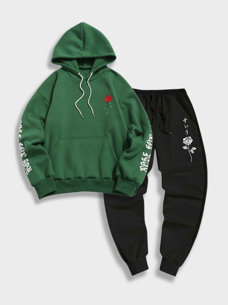 ROSE RELAX SET BLACK HOODIE AND SWEATPANTS 2 PIECE RELAX SET