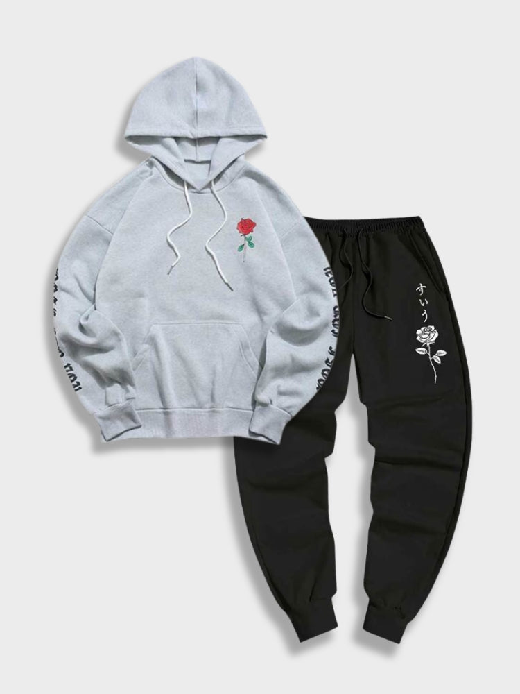ROSE RELAX SET BLACK HOODIE AND SWEATPANTS 2 PIECE RELAX SET