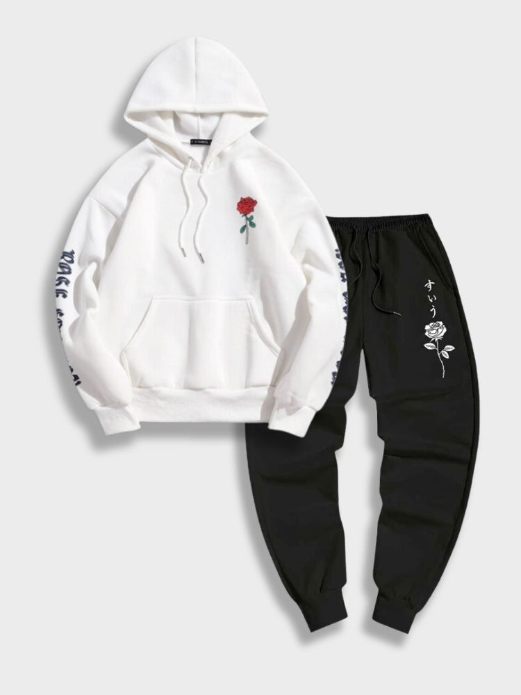 ROSE RELAX SET BLACK HOODIE AND SWEATPANTS 2 PIECE RELAX SET