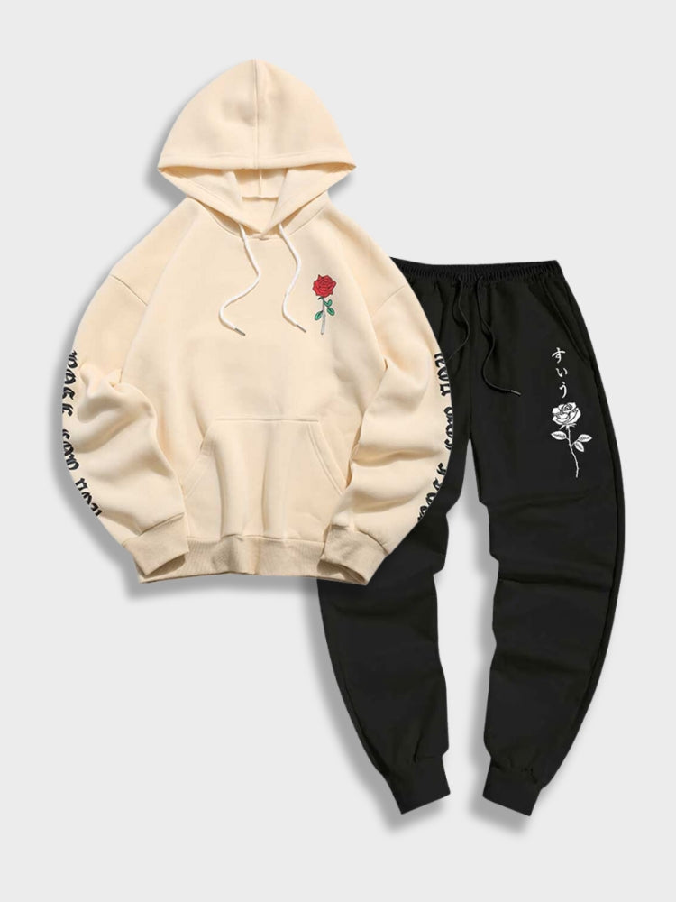 ROSE RELAX SET BLACK HOODIE AND SWEATPANTS 2 PIECE RELAX SET