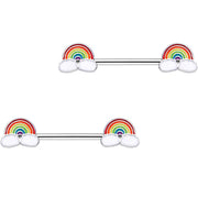 14G 9/16 No Rain Rainbow Barbell Nipple Ring Set