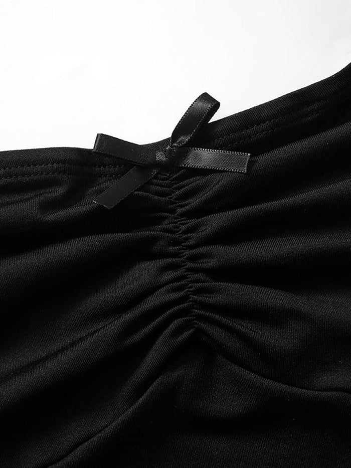 RUCHED BOW CAMI TOP BLACK VINTAGE RUCHED DESIGN