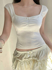 RUFFLE SQUARE NECK TOP AND SKIRT SET - SQUARE NECK SHORT SLEEVE DESIGN