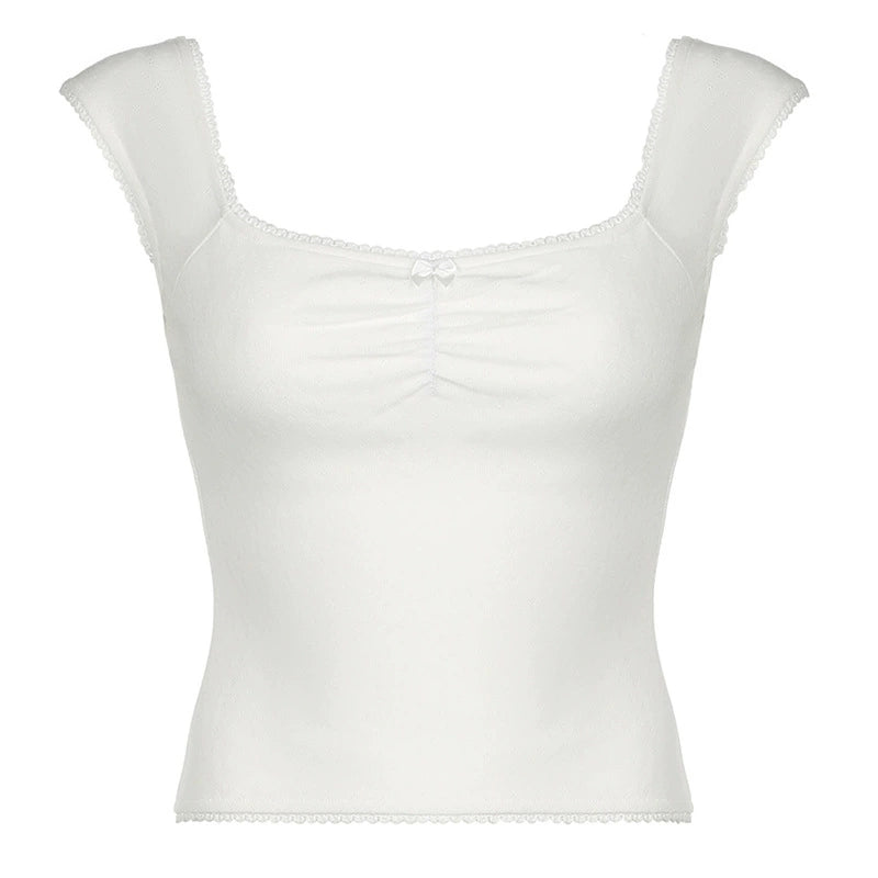 RUFFLE SQUARE NECK TOP AND SKIRT SET - SQUARE NECK SHORT SLEEVE DESIGN