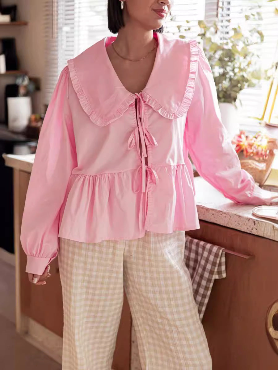 RUFFLED-COLLAR BLOUSE WITH LONG SLEEVES AND SOPHISTICATED LAPEL COLLAR