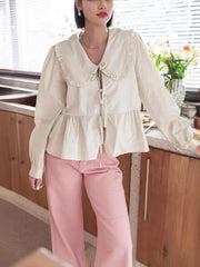 RUFFLED-COLLAR BLOUSE WITH LONG SLEEVES AND SOPHISTICATED LAPEL COLLAR