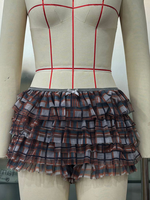 Ruffled Wavy Low Rise Shorts - Coffee / S