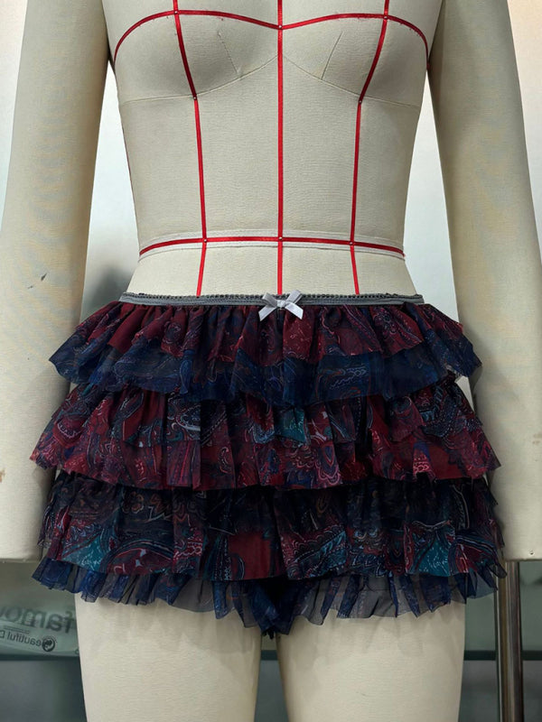 Ruffled Wavy Low Rise Shorts - Purplish red / S