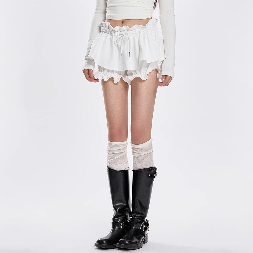 RUFFLED WHITE MINI SKIRT