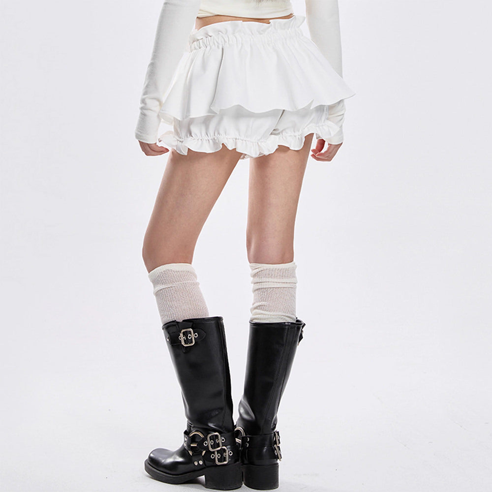 RUFFLED WHITE MINI SKIRT