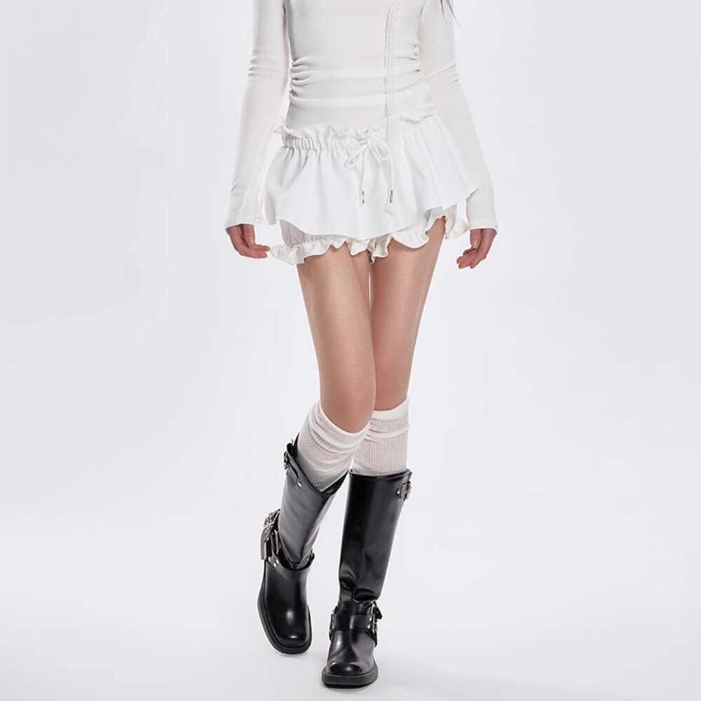 RUFFLED WHITE MINI SKIRT
