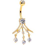 Clear Gem Gold PVD Three Segment Chandelier Belly Ring