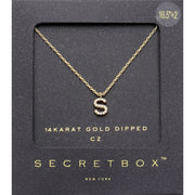 -S- Secret Box 14K Gold Dipped Cubic Zirconia Initial Monogram Pendant Necklace