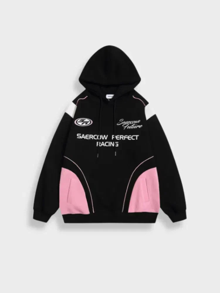 SAEROW RACING HOODIE WITH PINK AND BLACK ACCENTS