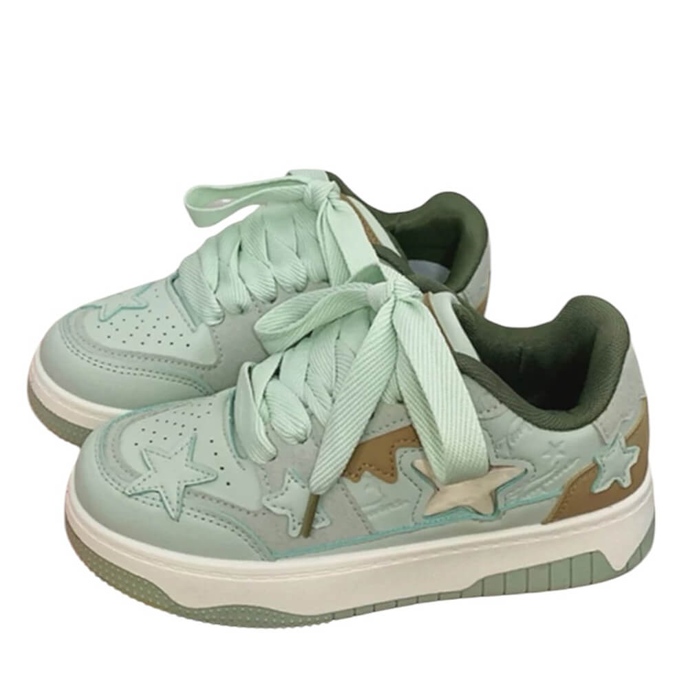 SAGE GREEN VEGAN LEATHER SNEAKERS WITH JELLY STAR ACCENTS