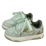 SAGE GREEN VEGAN LEATHER SNEAKERS WITH JELLY STAR ACCENTS