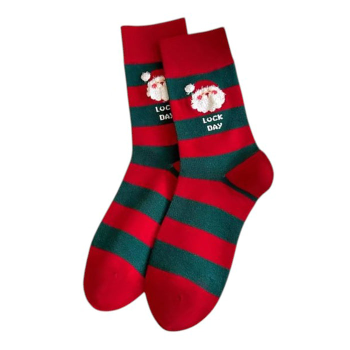 SANTA STRIPED SOCKS FREE SIZE CHRISTMAS HOSIERY