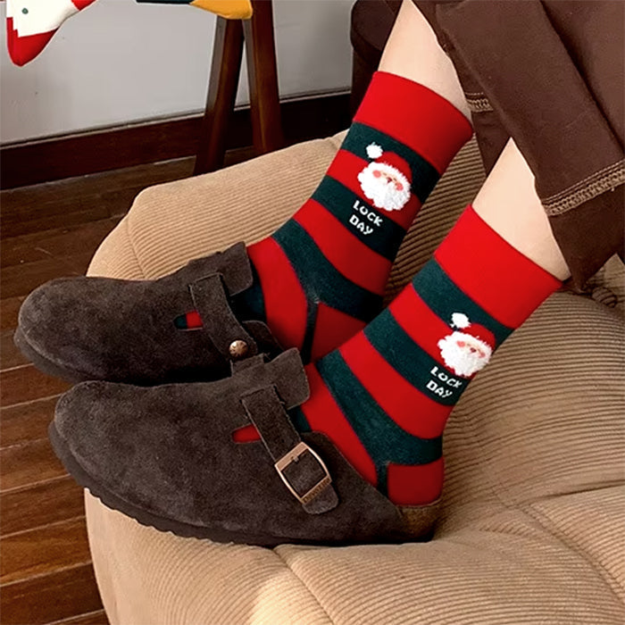 SANTA STRIPED SOCKS FREE SIZE CHRISTMAS HOSIERY
