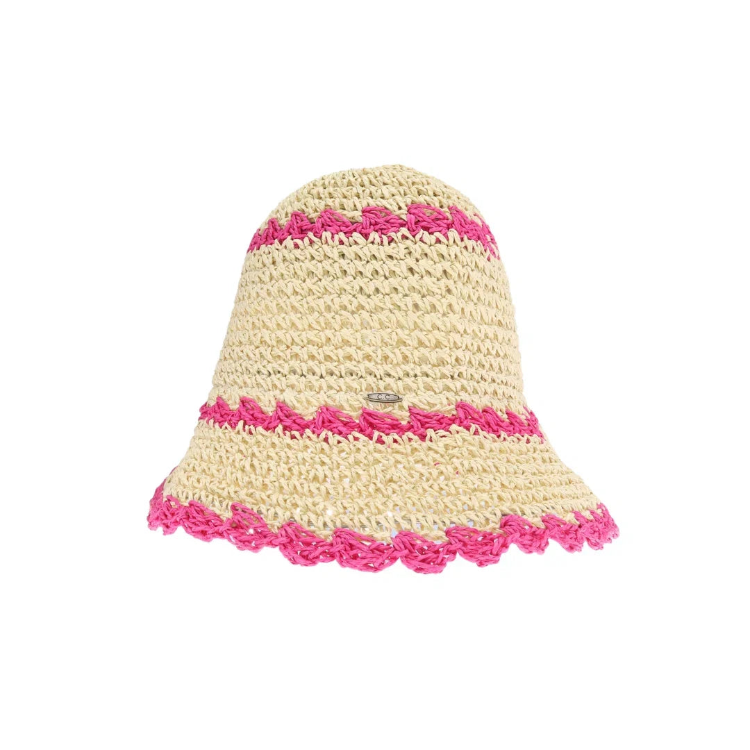 Scalloped Edge Paper Straw Hand Crochet C.C Bucket Hat