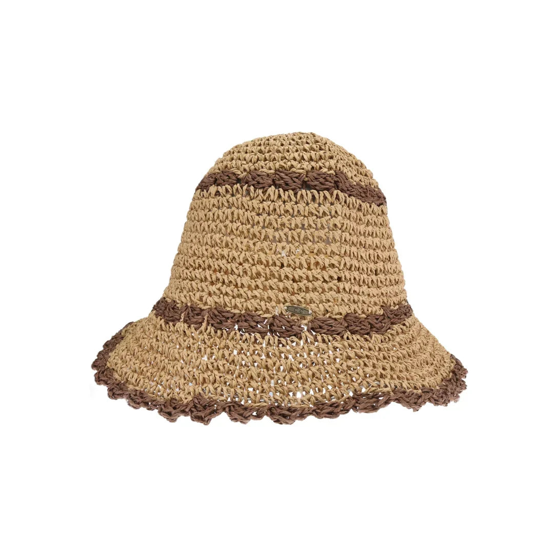 Scalloped Edge Paper Straw Hand Crochet C.C Bucket Hat
