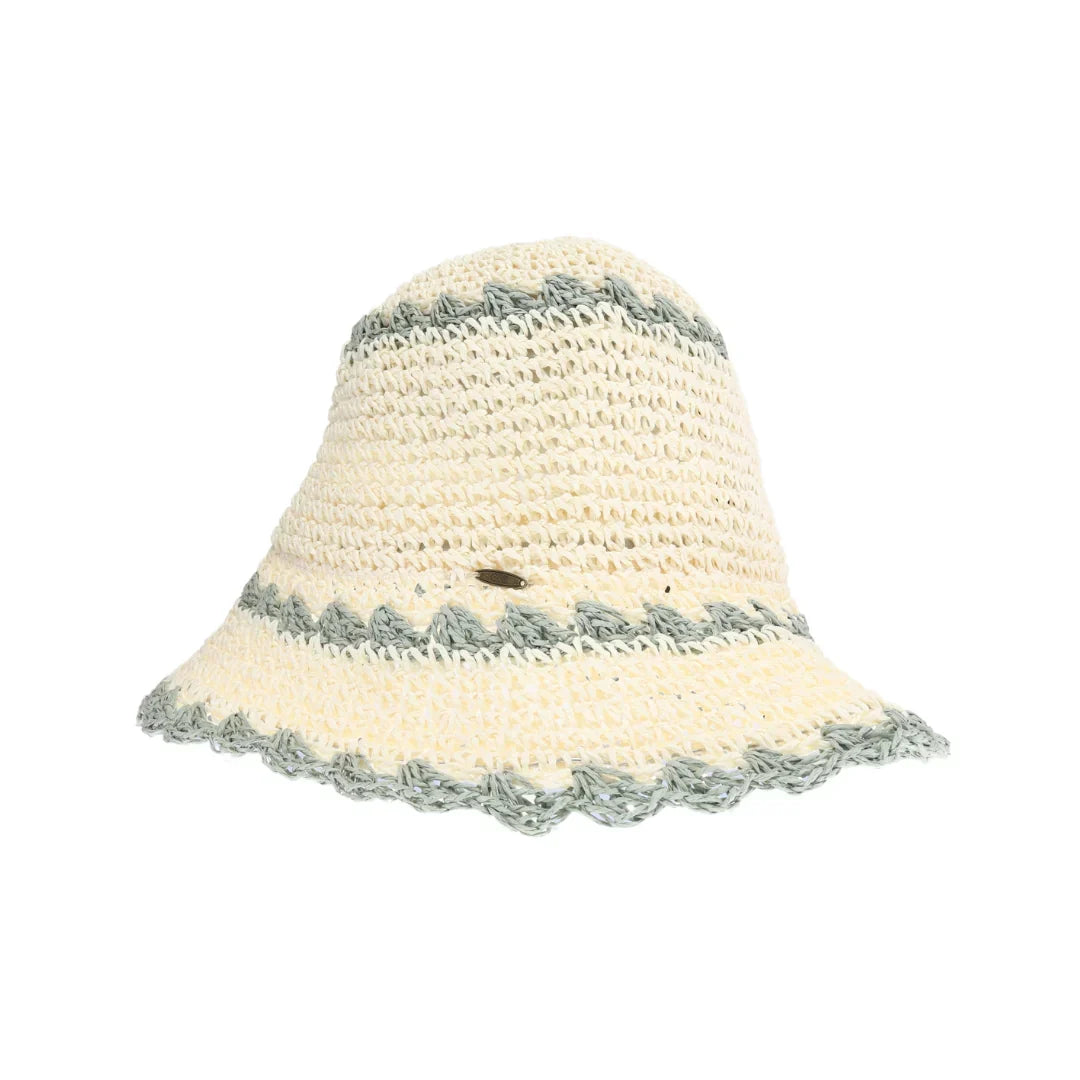 Scalloped Edge Paper Straw Hand Crochet C.C Bucket Hat